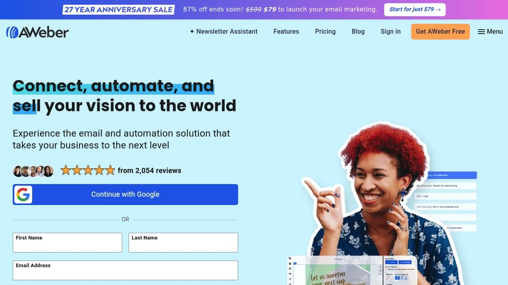 Screenshot of AWeber website