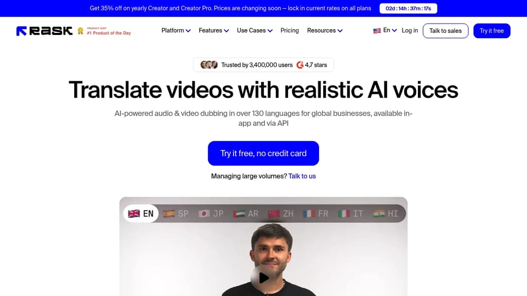 Screenshot of Rask AI website