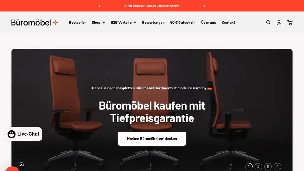 Screenshot of Büromöbel Plus website