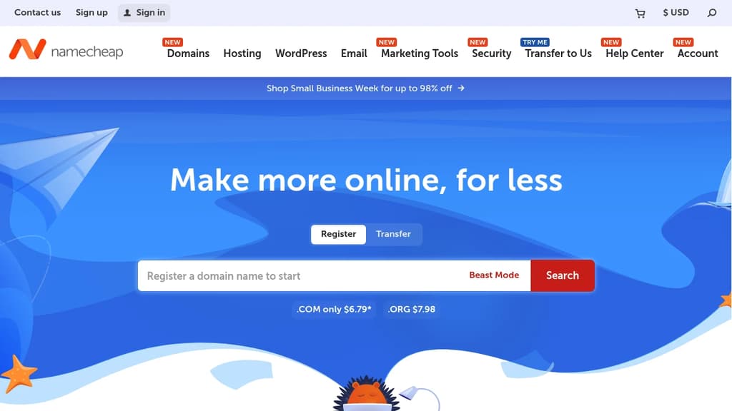 Screenshot of Namecheap website