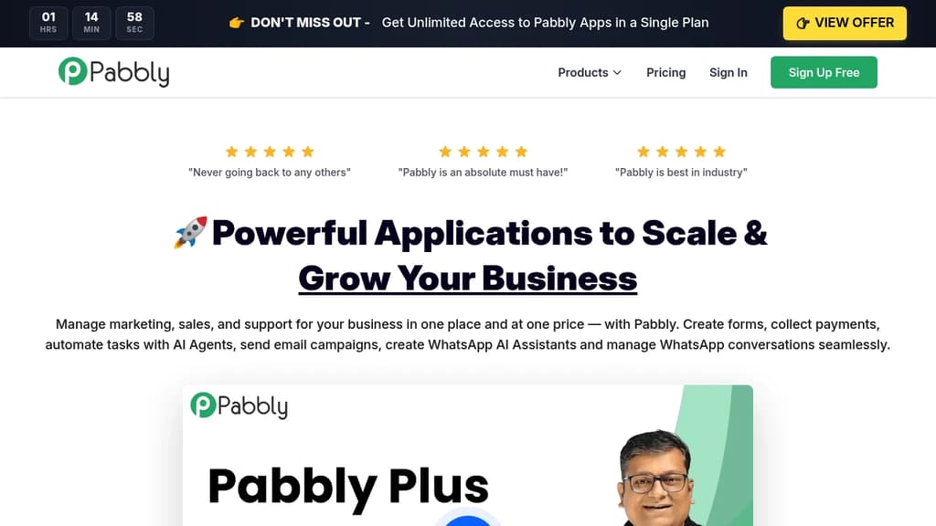 Screenshot of Pabbly website