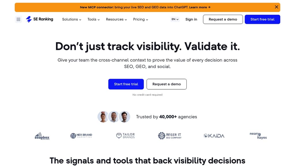 Screenshot of SE Ranking website