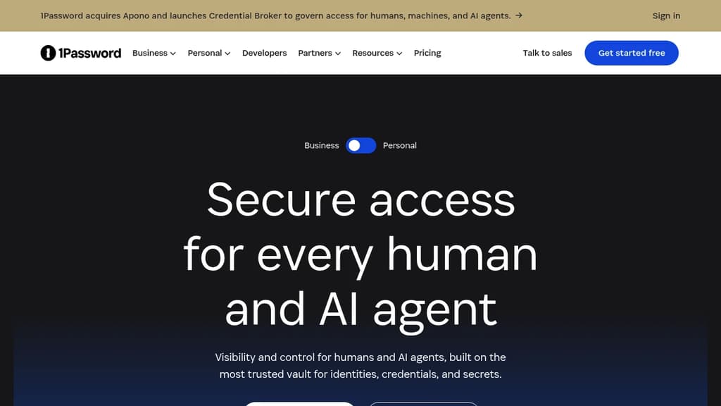 Screenshot of 1Password website