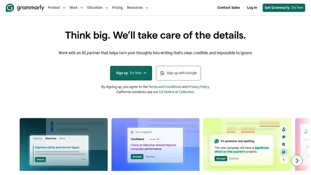 Screenshot of Grammarly website