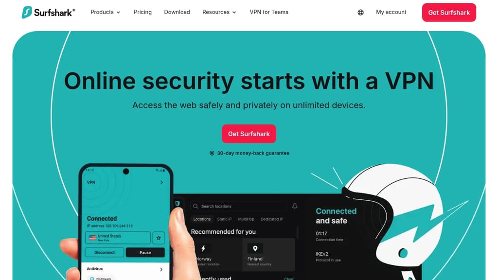 Screenshot of Surfshark website