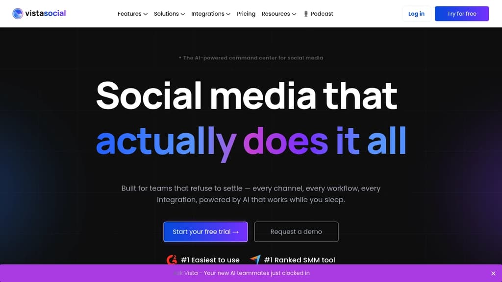 Screenshot of Vista Social website