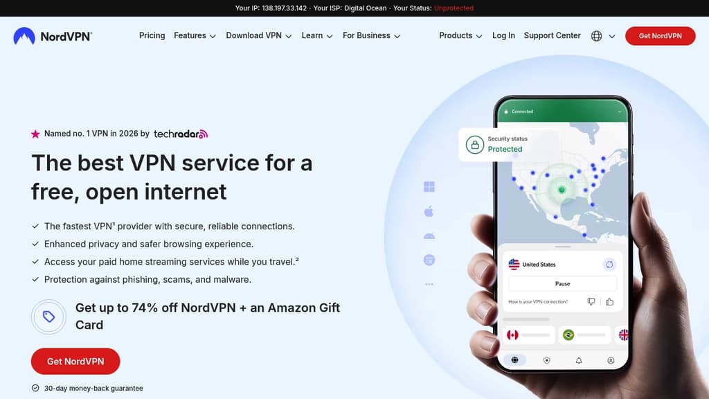 Screenshot of NordVPN website