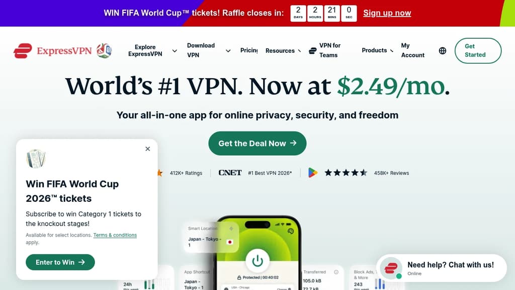Screenshot of ExpressVPN website