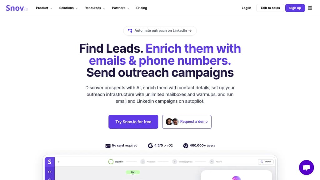 Screenshot of Snov.io website