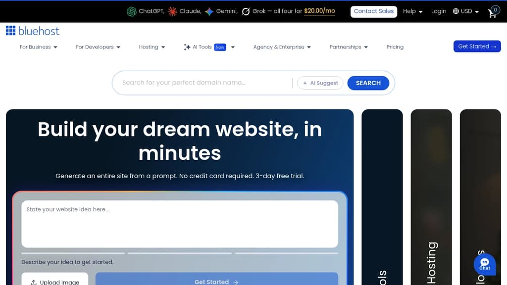 Screenshot of Bluehost website