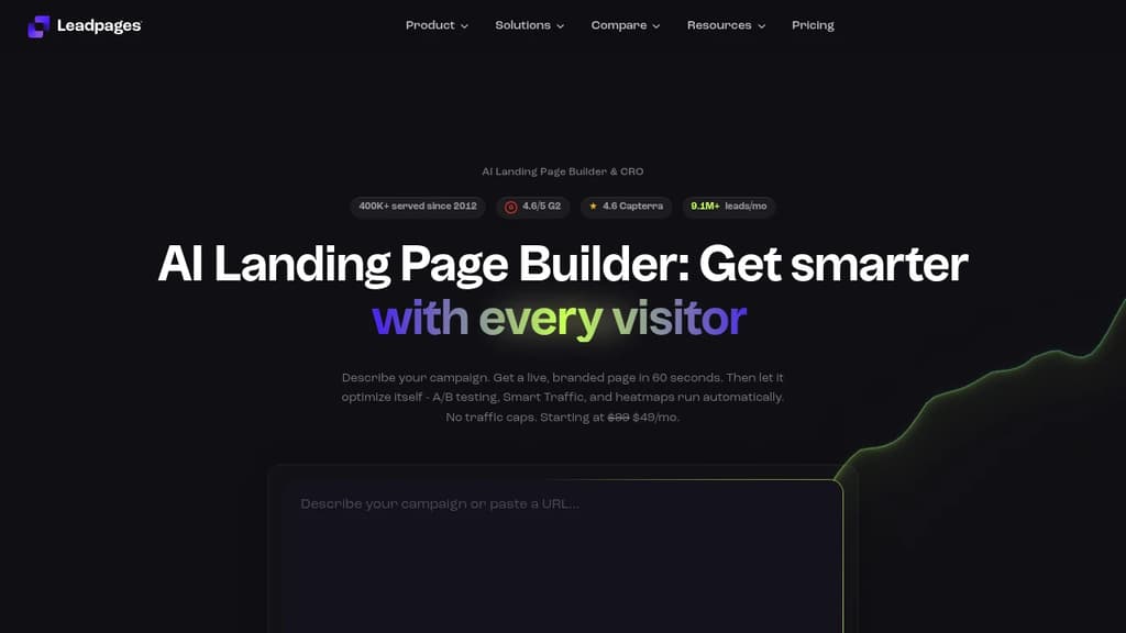Screenshot of Leadpages website