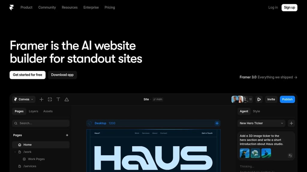Screenshot of Framer website