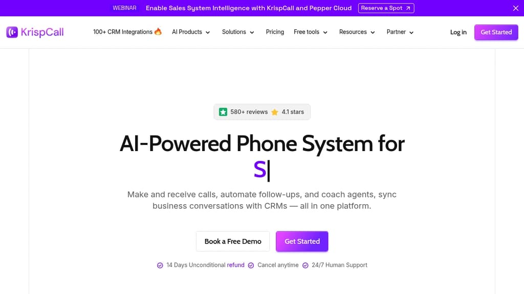 Screenshot of KrispCall website