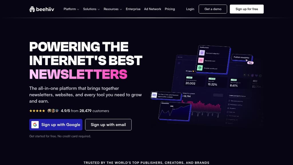 Screenshot of beehiiv website