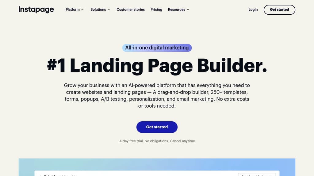 Screenshot of Instapage website