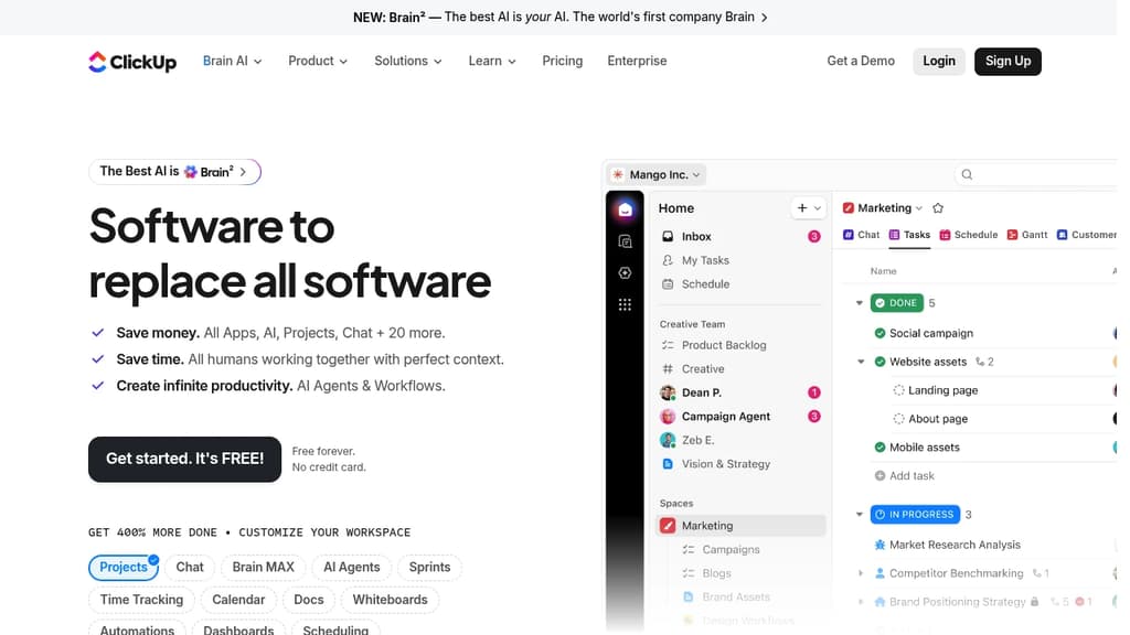 Screenshot of ClickUp website