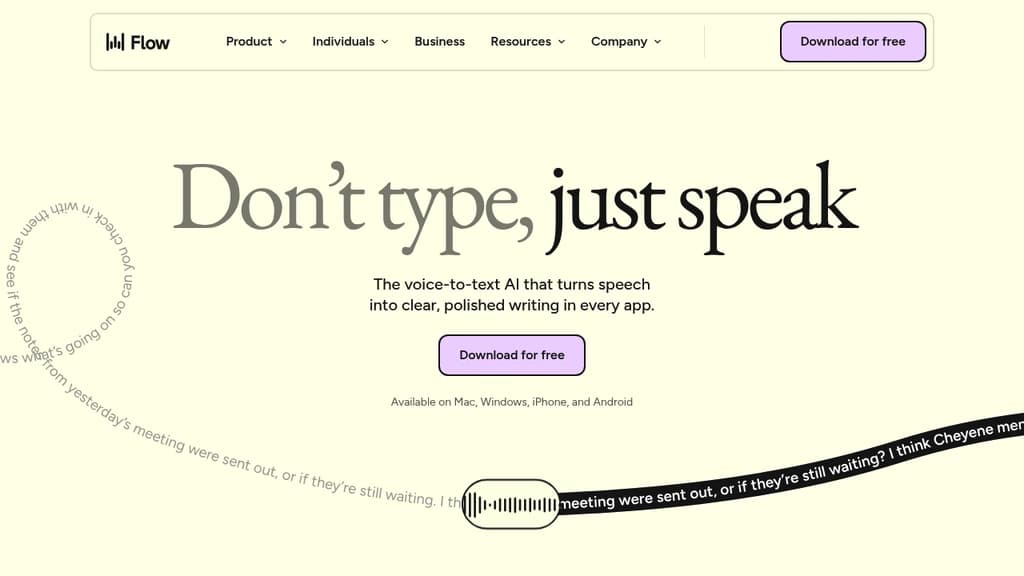 Screenshot of Wispr Flow website
