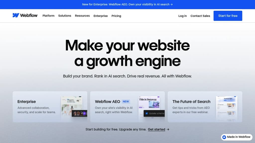 Screenshot of Webflow website