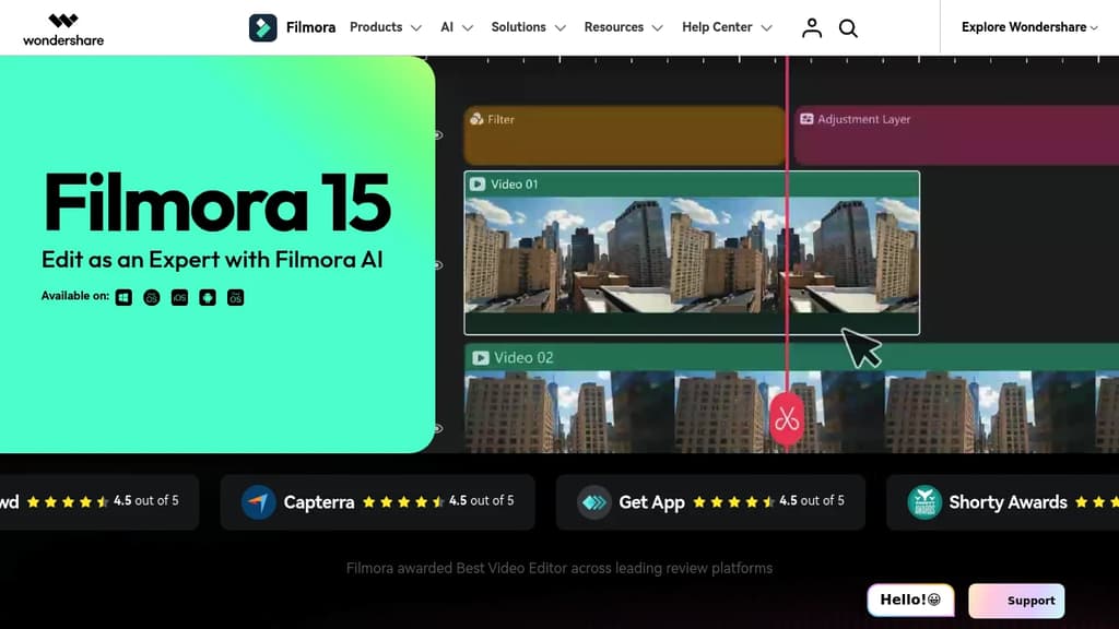 Screenshot of Filmora website